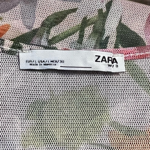 Zara Tropical Floral Bold Brat Sheer Tulle Mesh Short Sleeve Midi Dress Sz L - Picture 10 of 10